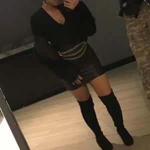 Vintage black leather bodycon pencil skirt XS-S